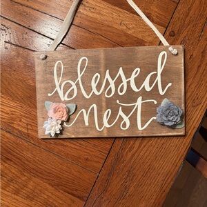 Rustic 'Blessed Nest' Wooden Sign with Floral Accents